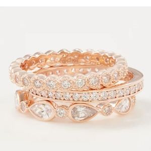 Diamonique Set of 3 Stackable Rings 14K Rose Gold over Sterling Silver